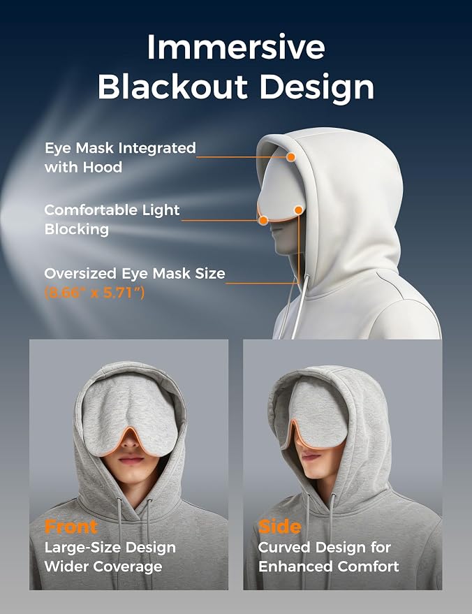 Travel Hoodie with Built-In Eye Mask for Airplane Travel Breathable Comfort Pullover Sweatshirt Multiple Pockets