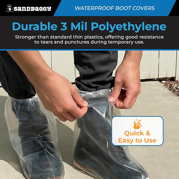 Sandbaggy Waterproof Boot/Shoe Covers - 19" Tall, 3 Mil Disposable - Transparent/Clear (20)