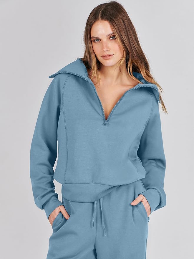 ANRABESS Women’s 2 Piece Outfits Half Zip Sweatshirt & Wide Leg Pants Airport Travel Lounge Matching Sets Sweatsuits Clothing