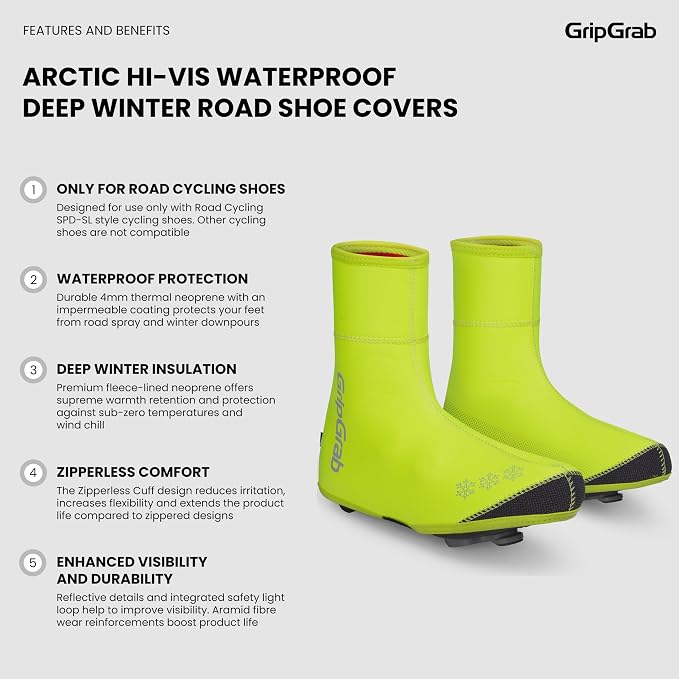 GripGrab Arctic Waterproof Deep Winter Road Bike Overshoes Warm Thermal Fleece Lined Cold Weather Cycling Shoe Covers