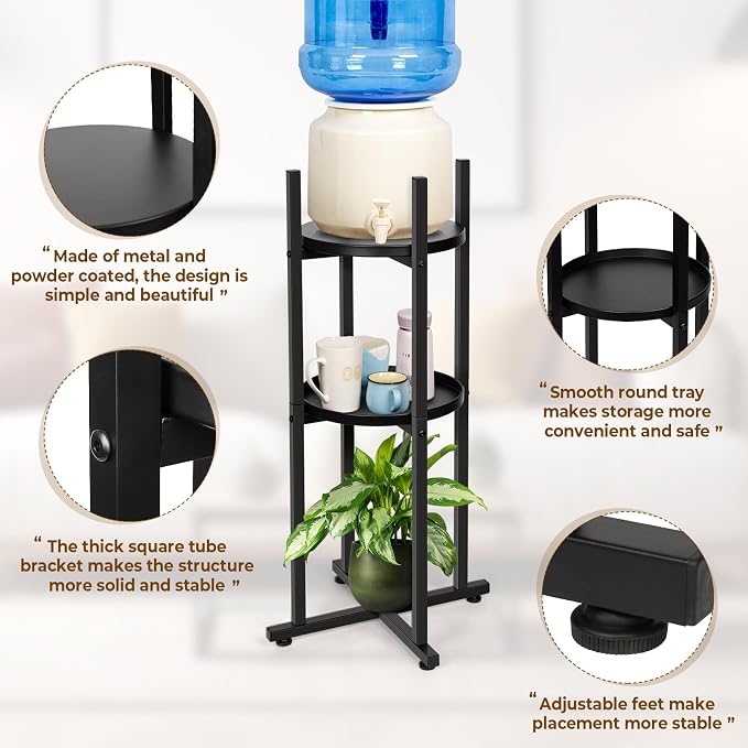 Water Dispenser Stand 5 Gallon Water Jug Stand Sturdy Water Stand(32.8" Hight-11.2" Wide) Water Jug Stand with 2 Round Shelfs for 1-5 Gallon Water Bottles/Crocks, Water Jug and Plant Stand