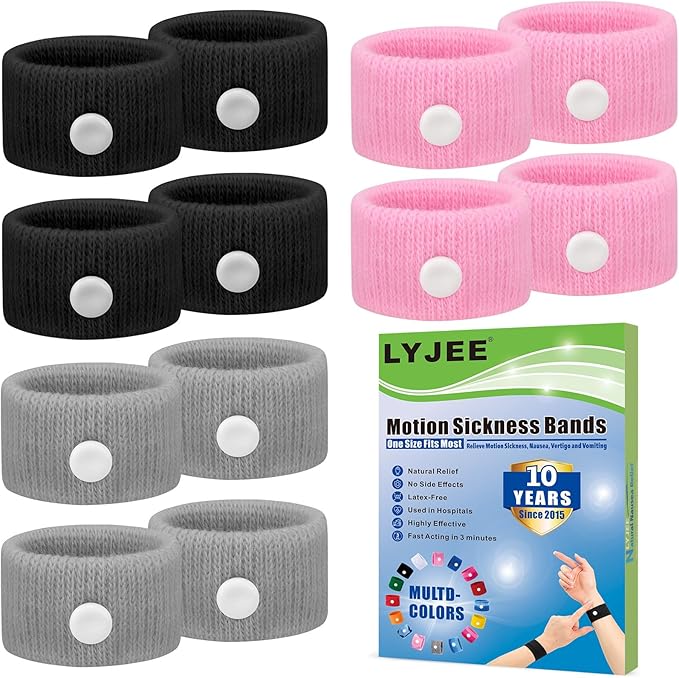 LYJEE Motion Sickness Bracelets for Adults and Kids: Motion Sickness Bands Nausea Relief for Pregnant Women - Natural Acupressure Anti Nausea Wristband Relief for Car Cruise Air Travel Sickness
