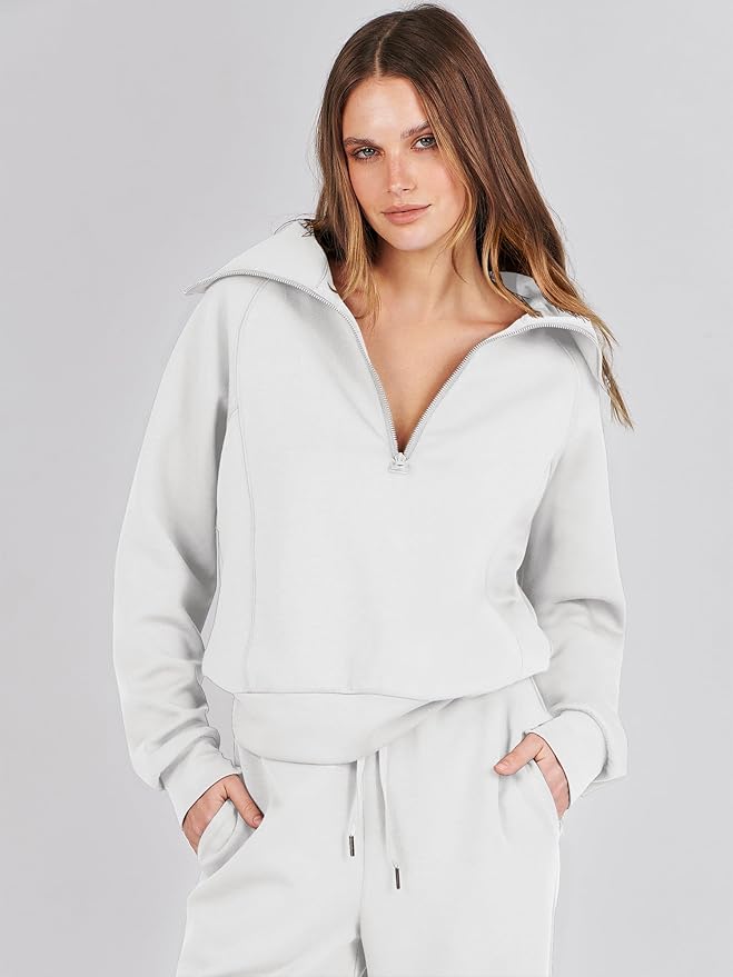 ANRABESS Women’s 2 Piece Outfits Half Zip Sweatshirt & Wide Leg Pants Airport Travel Lounge Matching Sets Sweatsuits Clothing