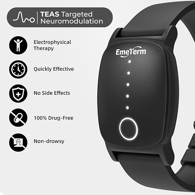 EmeTerm Explore Classic FDA-Cleared Galaxy Black and Mint Green Anti-Nausea Wristband IP67 Waterproof Morning Motion Travel Sickness Vomit Relief Rechargeable No Gel Drug Free Without Side Effects