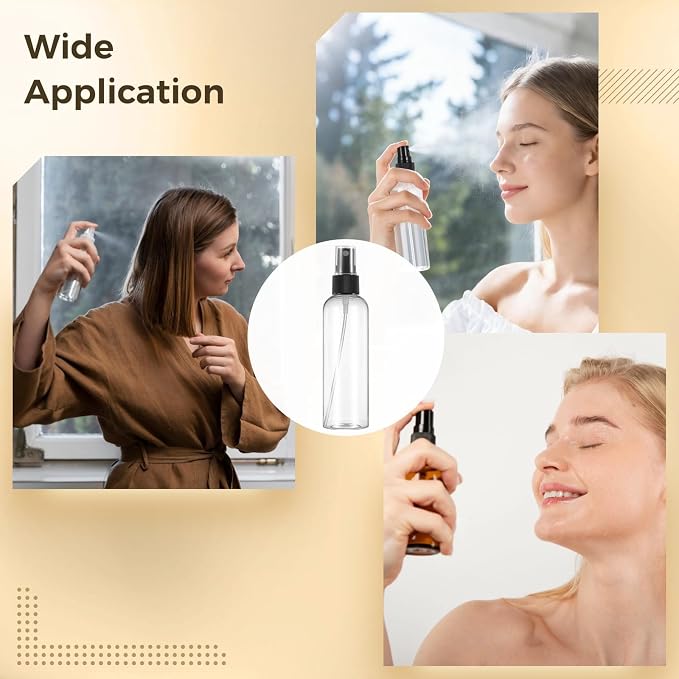 OMISTAR 48 Pcs 4 oz Plastic Spray Bottles - 120 ML Travel Size, Fine Mist Sprayers, Ideal for Perfumes, Cosmetics, Cleaning Solutions, and More, BlackClear