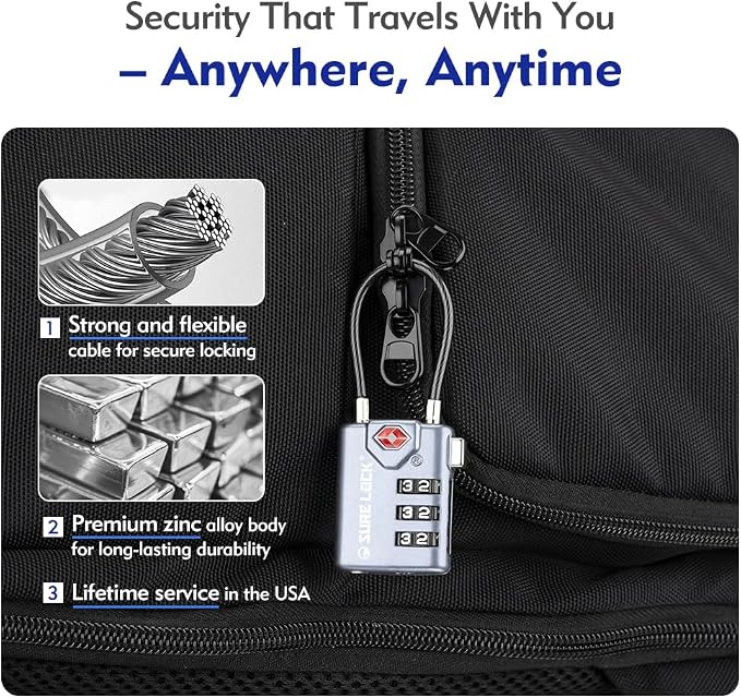 SURE LOCK TSA Approved Luggage Locks with Open Alert Indicator, 3 Digit Combination Cable Travel Lock for Suitcase, Backpack, Gym Locker, Toolbox & Travel Bag(Grey 4 Pack)