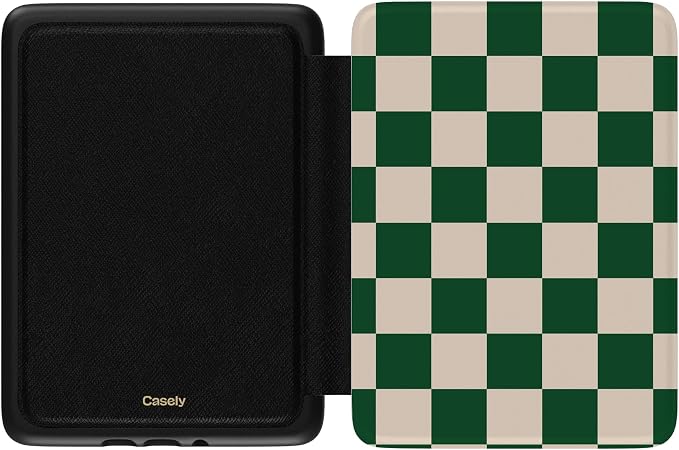 Casely Kindle Case | Fit Check | Green Checkerboard | Compatible with 7” Kindle Colorsoft and 7” Kindle Paperwhite (12th Gen 2024 Models)