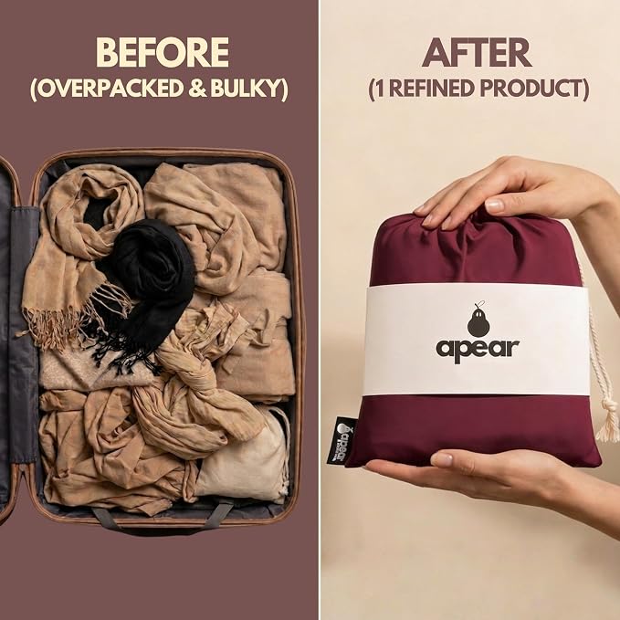 16-in-1 Compact Travel Blanket with Bag – Reversible, Ultra Soft Bamboo Airplane Blanket with Hidden Pocket – Packable for Flights & Travel Essentials (Semi-Weighted, Double Layer)