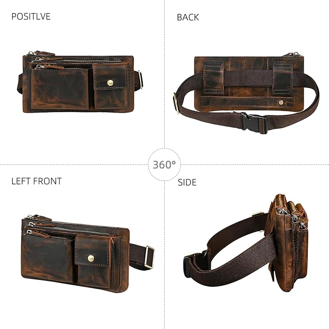 Genuine Leather Hiking Riding Travel Fanny Waist Pack Small Phone Pouch For Men Women FB811-29 (100% Leather-Brown)