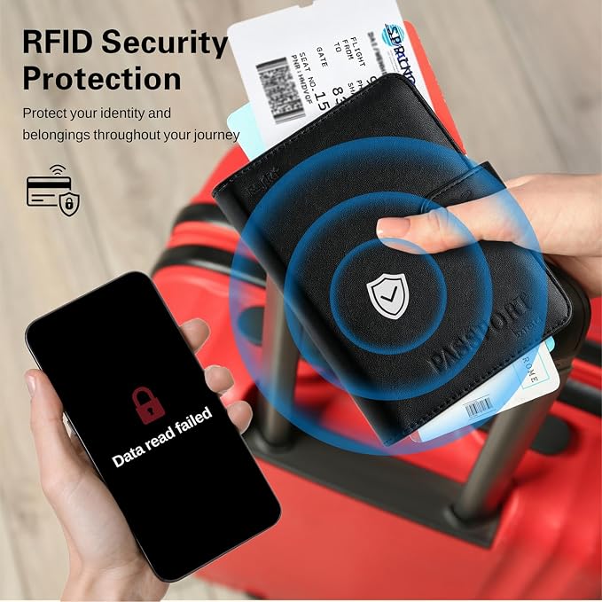 Reyke Passport Holder for Travel with Built-in Tracker, Works with Apple Find My (iOS Only), No Charging Required, Up to 5 Years Battery Life, RFID Blocking Passport Cover Wallet for Men &Women
