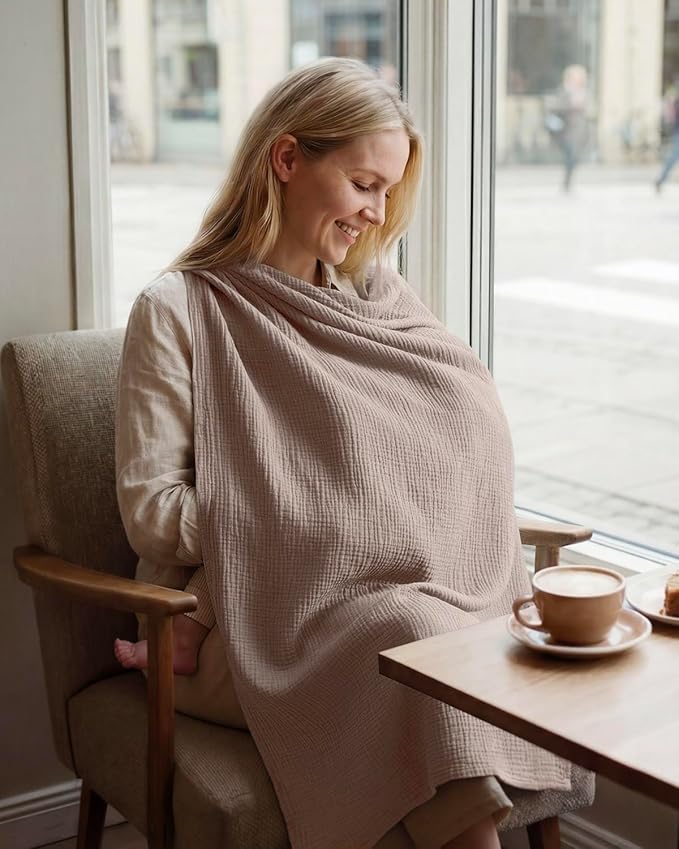 Blissful Diary Muslin Multi-Use Cloth - 4-in-1 Privacy Nursing Cover, Swaddle Blanket, Car Seat Cover, Burp Cloth, Portable Breastfeeding Essentials for Women, Baby Must Have (Agreeable Gray)