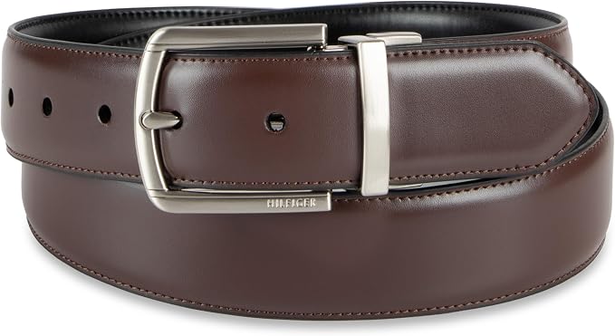 Tommy Hilfiger Men's Reversible Leather Belt, 2‑in‑1 Design for Dress Or Casual Wear