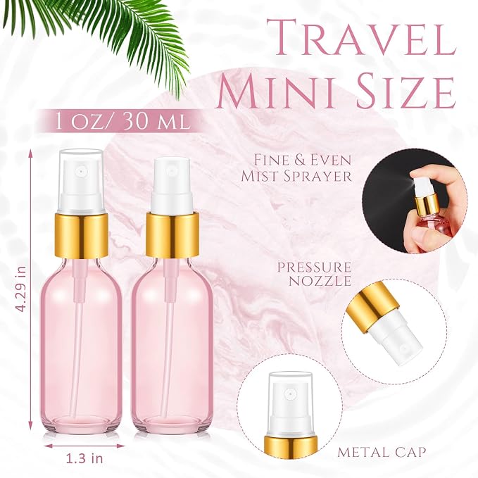 Roshtia 30 Pcs Glass Spray Bottle Clear Empty Bottles Small Refillable Reusable Perfume Bottle with Fine Mist Sprayer Pump for Face Body Travel(1 oz,Clear Pink)