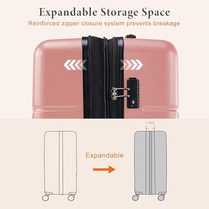 Sweetcrispy 20 Inch Carry On Luggage, Lightweight ABS Rolling Hard Shell Suitcase with Quiet Spinner Wheels, Built-in TSA Lock, Portable Travel Suitcase for Business Trip & Vacation Use, Pink