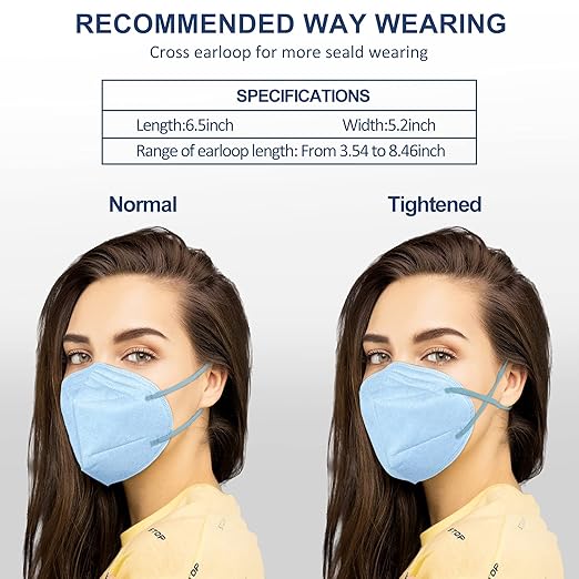 HUHETA KN95 Face Mask 60 PCs, 5-Ply Safety Masks for Men & Women, Filter Efficiency Over 95% Individually Wrapped (Blue Mask)