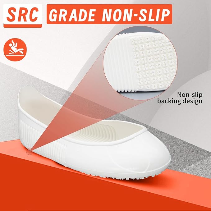 LG01 Crews Crew Guard Fuel oil Resistant (FO) Shoe Covers- CE/ASTM Anti-slip & Waterproof Rubber Overshoes for Work, Non-Slip Safety Protectors for Kitchen/Medical/Industry (White, S(US Women 3-5）)