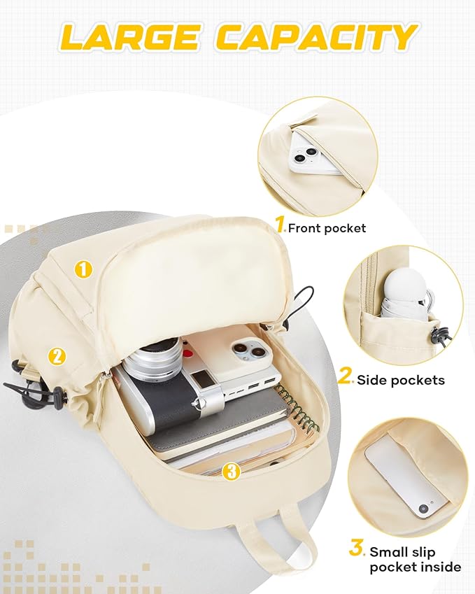 SEAFEW Small Beige Sling Backpack Travel Hiking Daypack, Crossbody Sling Bag with USB Charging Port for Men Women 3 Layer Pockets One Shoulder Bag for Outdoor Sports Casual Commuting