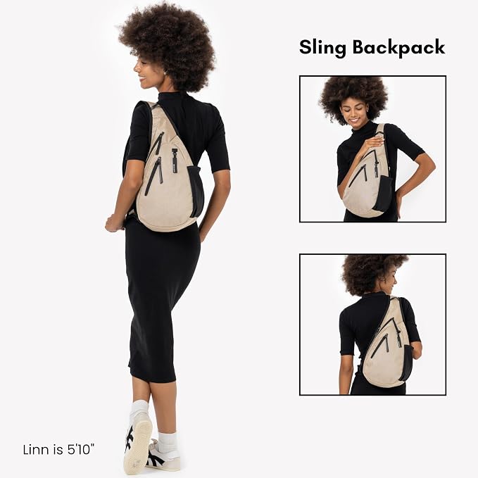 Sherpani Esprit, Anti Theft Sling Bag, Right-Handed Sling Purse, 10L Travel Bag, Crossbody Backpack, Travel Gift, Fits 10 Inch Tablet (Straw Signature)
