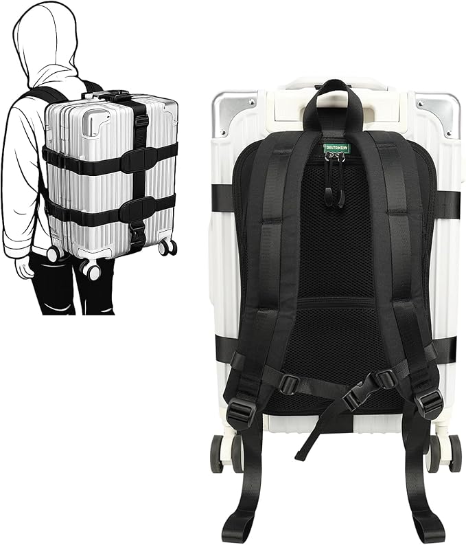 Heavy-Duty Backpack Carrying Straps System for 16-21 Inch Suitcase Luggage Hardcase for Adventure Travel Cobble Stone Streets Stair - S