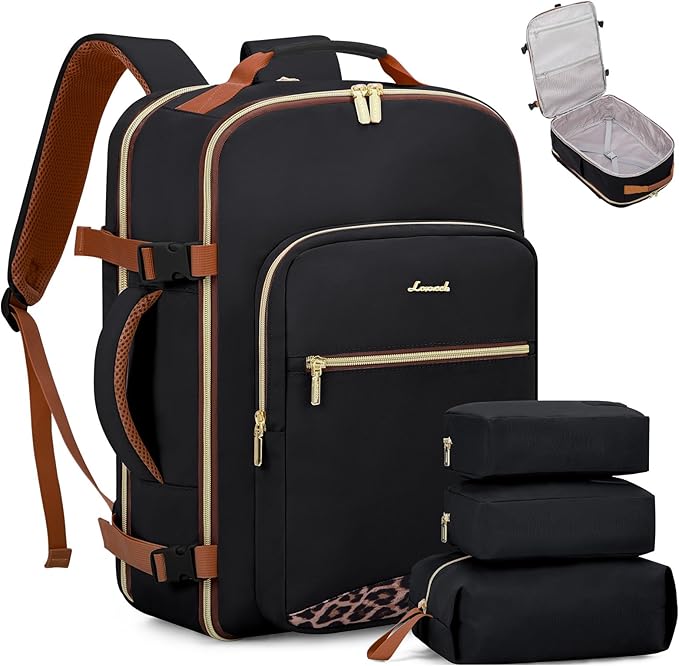 LOVEVOOK 50L Travel Backpack Flight Approved Carry on Backpack,3 Packing Cubes,Waterproof Personal Item Travel Bag,TSA Carry on Luggage Suitcase Travel Essentials,Gifts for Women & Men,fits 18" Laptop