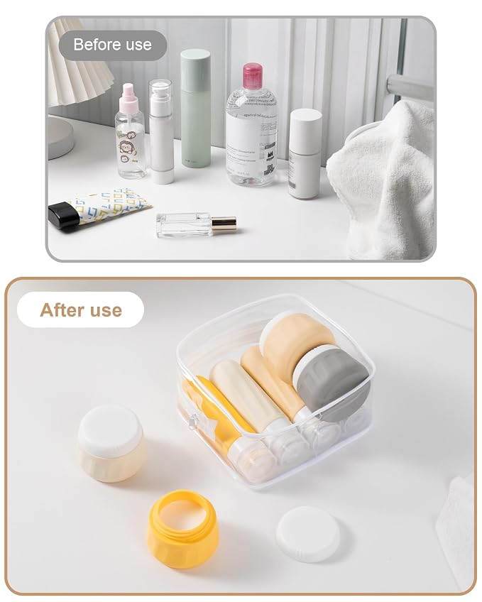 Mrsdry Travel Size Toiletries 8 Pack, TSA Approved 3oz Silicone Squeeze Bottles & Cream Jars with Clear Travel Bag