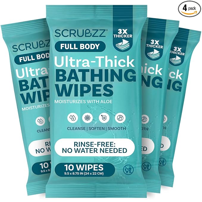 Extra Large Bath Wipes for Adults Bathing No Rinse - 40 Ultra Thick Disposable Body Wipes for Men, Women & Elderly - Great for Gym, Camping, Post Surgery