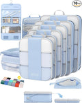 10 Set Compression Packing Cubes for Travel Essentials,Compressible Expandable Packing Cubes for Suitcase,OlarHike Luggage Garment Bags for Travel,Handy Helper for Organizing Clothes(Light Blue)