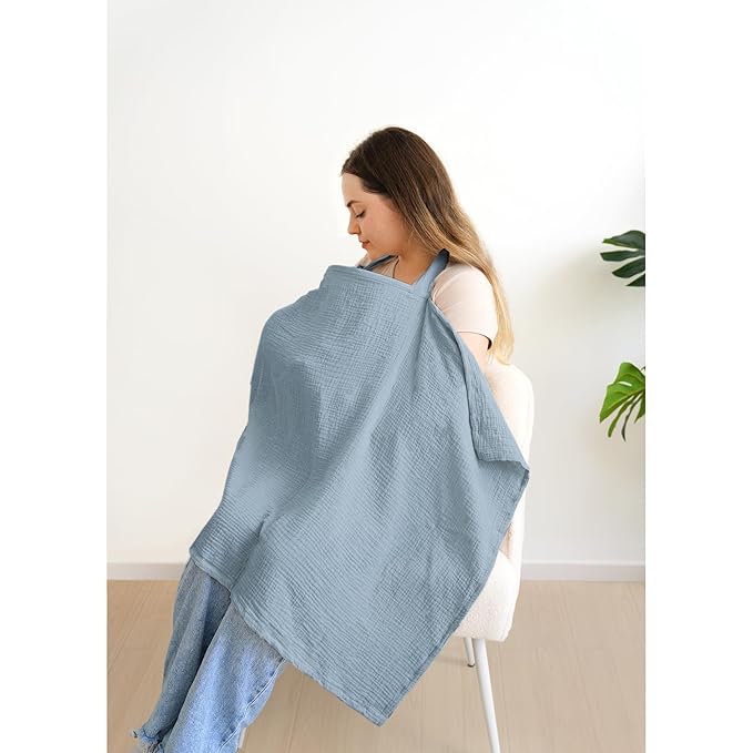 MairMore Muslin Nursing Covers for Breastfeeding, Privacy Breast Feeding Cover with Arch Neckline for Mom and Baby, Breathable 100% Cotton Nursing Apron Multi-use Stroller Cover