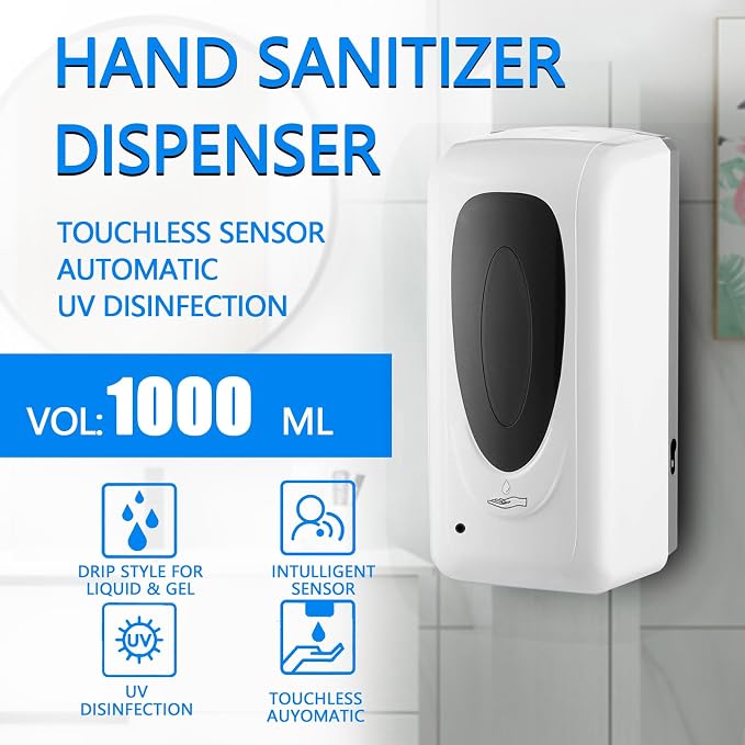 Automatic Soap Dispenser for Kitchen Sink, Commercial Liquid Touchless Soap Dispenser Wall Mounted, Refillable Sensor Hands-Free Dispensers for Office Hotel School Restaurant, 33oz/1000ml