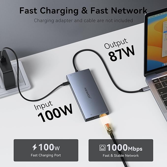 USB C Docking Station Dual Monitor, 15 in 1 Docking Station 3 Monitors with DP 8K, 2 HDMI 4K, 6 USB A/C Ports, 100W PD, Ethernet, Audio, SD/MicroSD, ABIWAZY USB C Hub for Dell/HP/Lenovo