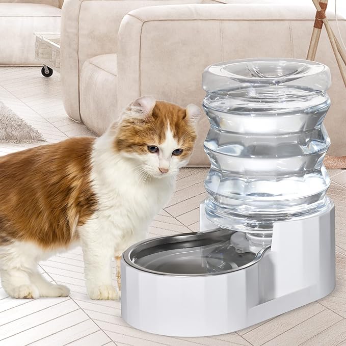 RIZZARI 5L Stainless Steel Gravity Cat Water Bowl Dispenser | BPA-Free Materials,Fresh Water Every Day,Smooth Water Flow,Detachable Components,Suitable for Indoor Use