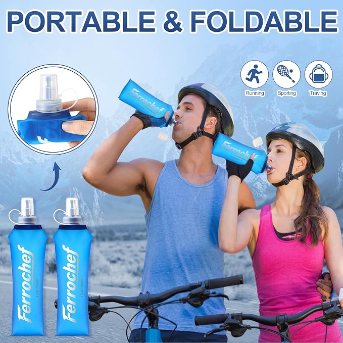 12 Pcs Soft Flask 17oz/500ml TPU Collapsible Water Bottle Foldable Hydration Flask for Running Hiking Cycling Climbing