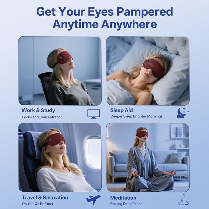 Cordless Heated Eye Mask for Dry Eyes,Electric Warm Compress for Fast Eye Relief Rechargeable USB Heat Relax Mask for Sleep Red