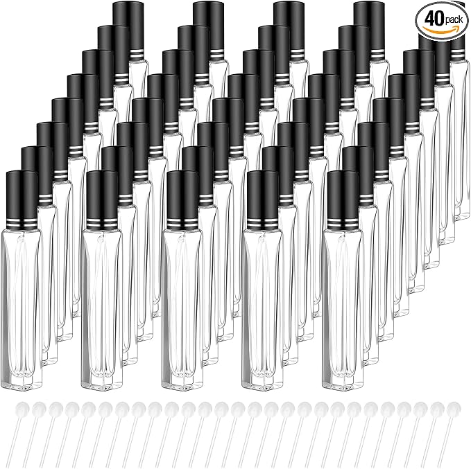 Domensi 40 Pcs 10/15/20/30 ml Perfume Travel Refillable Glass Bottles Spray Bottle Perfume Atomizer for Cologne Dispenser Leak-proof Fragrance Bottles Atomizer Pump Kit (10 ml,Black)