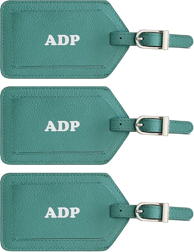 Personalized Monogrammed Leather Luggage Tags - 3 Pack