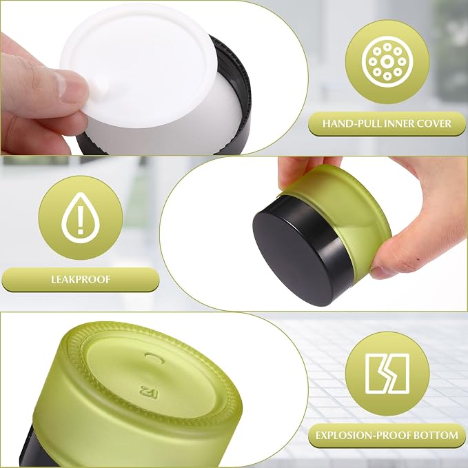 Domensi 100 Pcs 1oz Glass Jars with Lids Bulk Small Glass Salve Tins Cream Container Cosmetic Jars for Travel Balm with Inner Liners for Sample Cream (Bean Green,Black Lids,Plastic Lid)
