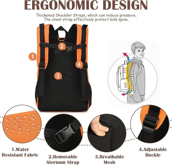 Kids Tactical Backpack Army Molle Bookbag Military Boys Backpack for School, Outdoor, Camping, Orange