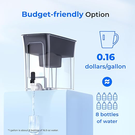 Waterdrop WFD-40L-L Water Filter Dispenser, 35-Cup Large Capacity, 200-Gallon Long-Life, Faster Filtration, Reduces Chlorine, PFOA/PFOS and More, BPA Free, Black