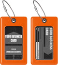 Luggage Tags Business Card Holder by TUFFTAAG - Flexible PVC Travel ID Bag Tag, Orange, 2 Pack