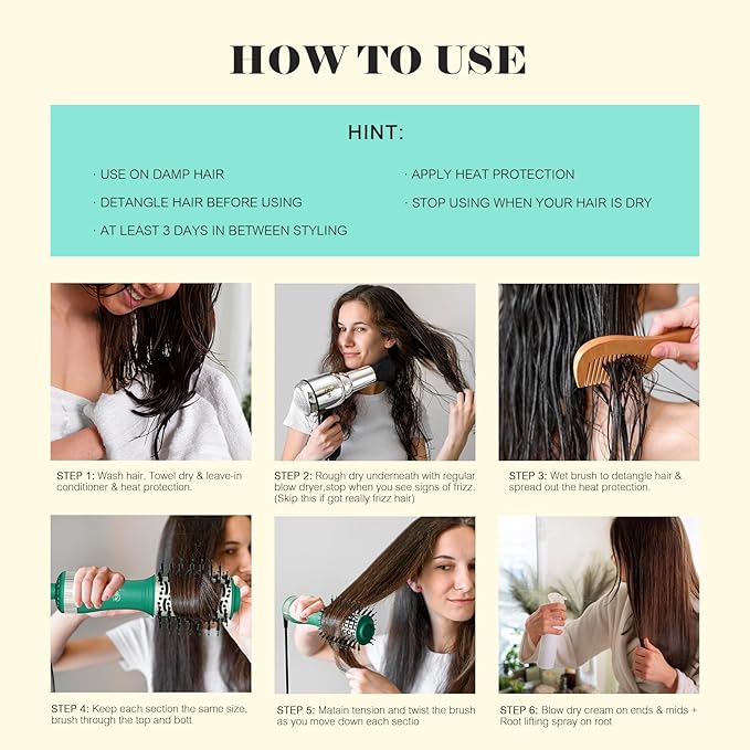4-in-1 Travel Dual Voltage Blow Hair Dryer Brush, Portable 2 Inch Oval Hot Air Brush, 110/240V European Blow Dry Brush for International Travel
