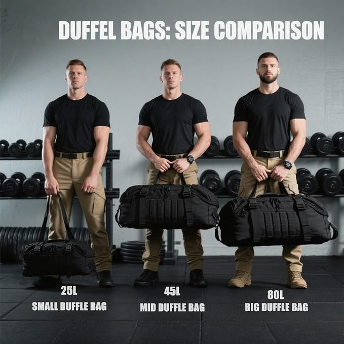 Miramrax Travel Duffle Bag Backpack for Men - Large Tactical Bags Weekender Gym Bag for Overnight Traveling Military Workout Deployment Sports (Black, 25L)