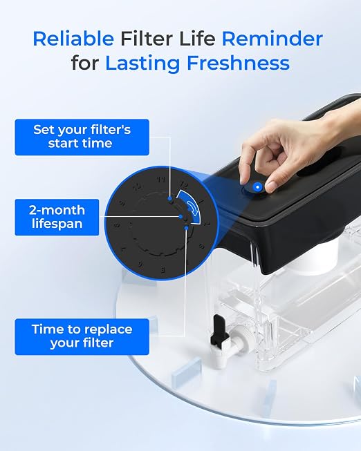 Waterdrop WFD-02L Water Filter Dispenser, Fluoride Reduction, 35-Cup with 1 Filter, 150-Gallon Long-Life, Large Capacity, Reduces Chlorine, PFOA/PFOS and More, BPA Free, Black
