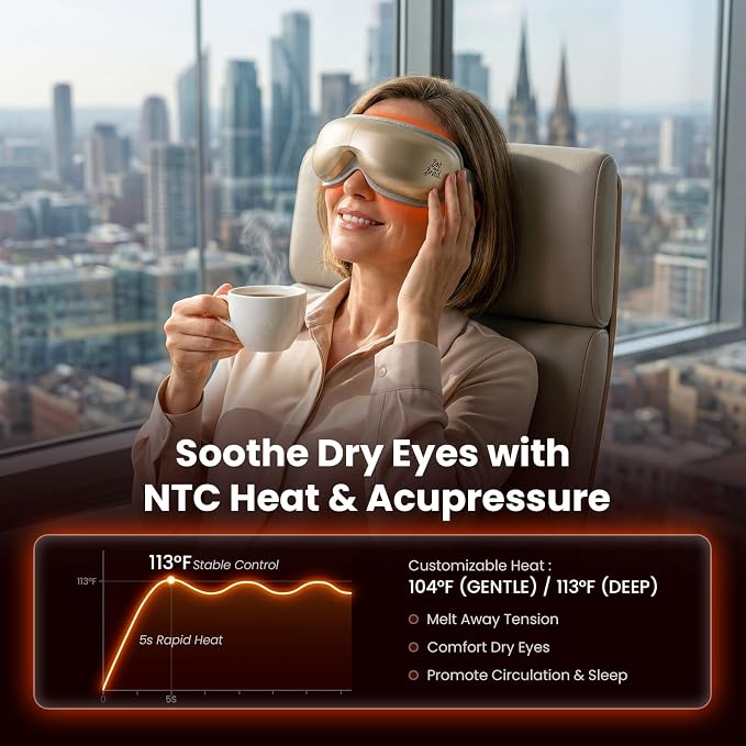 BOB AND BRAD Eye Massager with Heat and Cooling, FSA Eligible HSA Eligible, EyeOasis 3 Eye Massager for Migraine, Heated Eye Mask for Dry Eye Headache Relief Sleep Improve, Ideal Fathers Day Dad Gifts