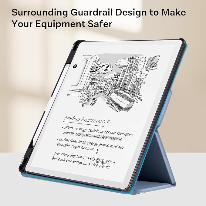 CoBak Case for 11" Kindle Scribe 3rd Generation 2025, Kindle Scribe Colorsoft with Two Viewing Angles - All New PU Leather Cover with Auto Sleep Wake, Pen Holder. Cloudy Blue
