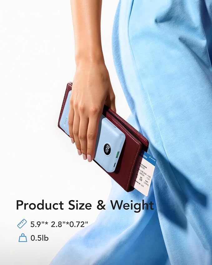 VRURC Portable Charger Power Bank - 10000mAh Fast Charging 22.5W USB Port Fast Charging Power Bank,4 Outputs Dual Inputs Slim Compact Rechargeable Battery Pack Travel Accessories-Blue(1 Pack)