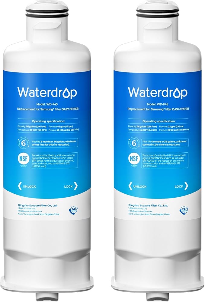 Waterdrop WD-F45 Replacement for Samsung® DA97-17376B, HAF-QIN/EXP, DA97-08006C, RF28R7201SR, RF28R7351SG, Refrigerator Water Filter, 2 Filters