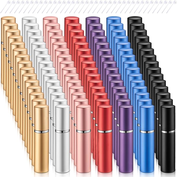 Motiskyy 105 Pcs 10ml Mini Perfume Atomizer Refillable Travel Spray Bottles Bulk Empty Dispenser Kit for Perfume Makers with Refill Pump Transfer Tool for Outgoing Fragrance Vendor Samples