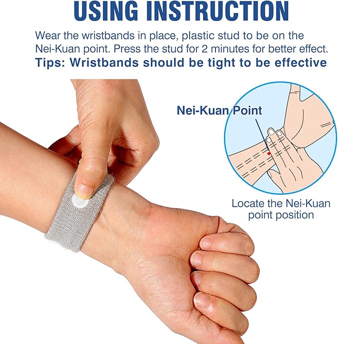 Hionfurt Motion Sickness Bands Anti Nausea Wristband for Adult and Kids Morning Sickness Relief for Pregnant Women Acupressure Nausea Relief for Car, Sea, Air Sickness - 3 Pairs Gray, Gray, Black