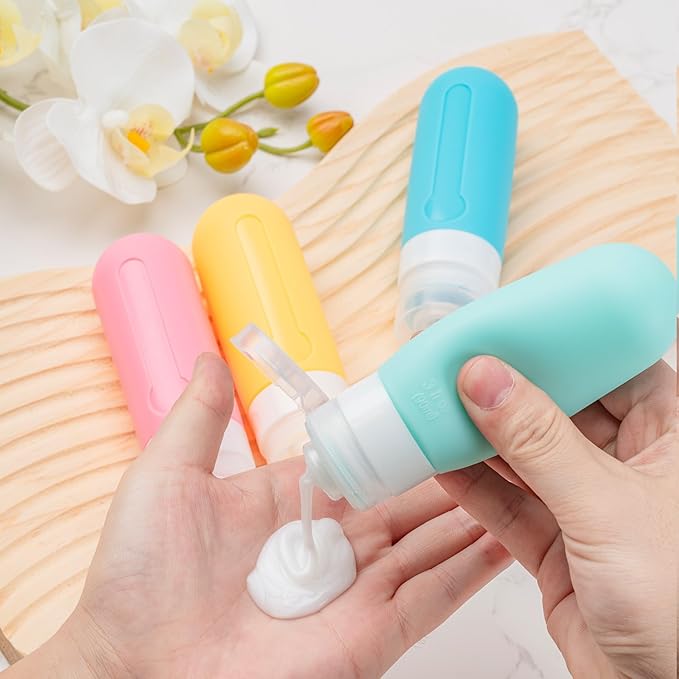MODENGKONGJIAN 16 Pack Travel Bottles for Toiletries,TSA Approved Silicone Squeezable Travel Shampoo Bottles, 3oz Leak Proof Refillable Toiletry Cosmetic Containers（16 Pcs/Light Yellow）