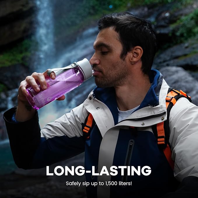 Survimate 5-Stage 0.01μm Ultra-Filtration Filtered Water Bottle, BPA-Free Material, NSF/ANSI 42 Certified, Portable Water Filter Bottle for Survival, Camping, Hiking, and Emergency Use
